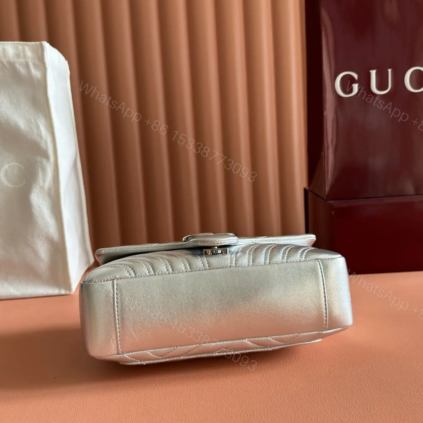 View 3 of GUCCI GG MARMONT BAG 26 IN SILVER LAMBSKIN