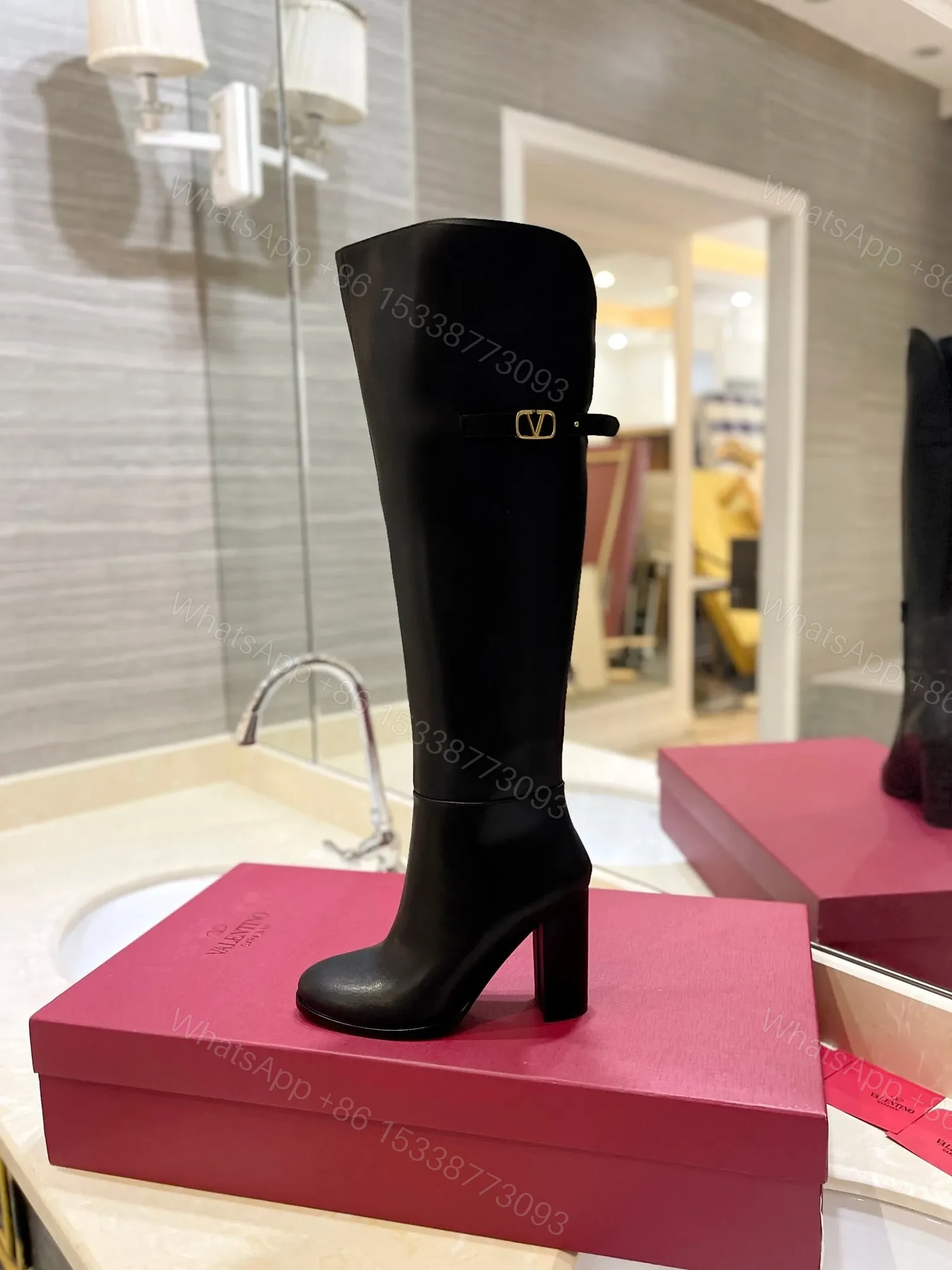 View 5 of Valentino Women Black Leather High Heel Boots