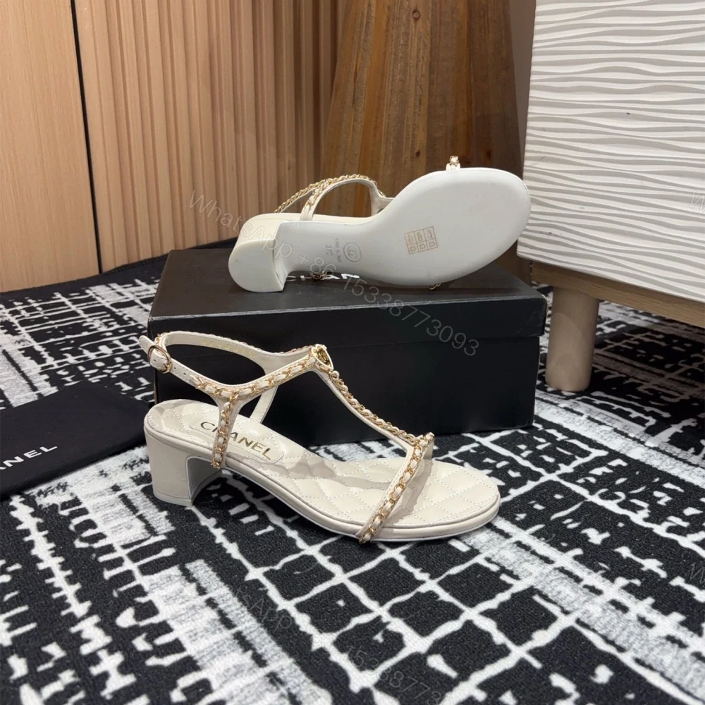 View 9 of 高仿Chanel*25C系列G36122C小羊皮中踭涼鞋白色5CM免檢版