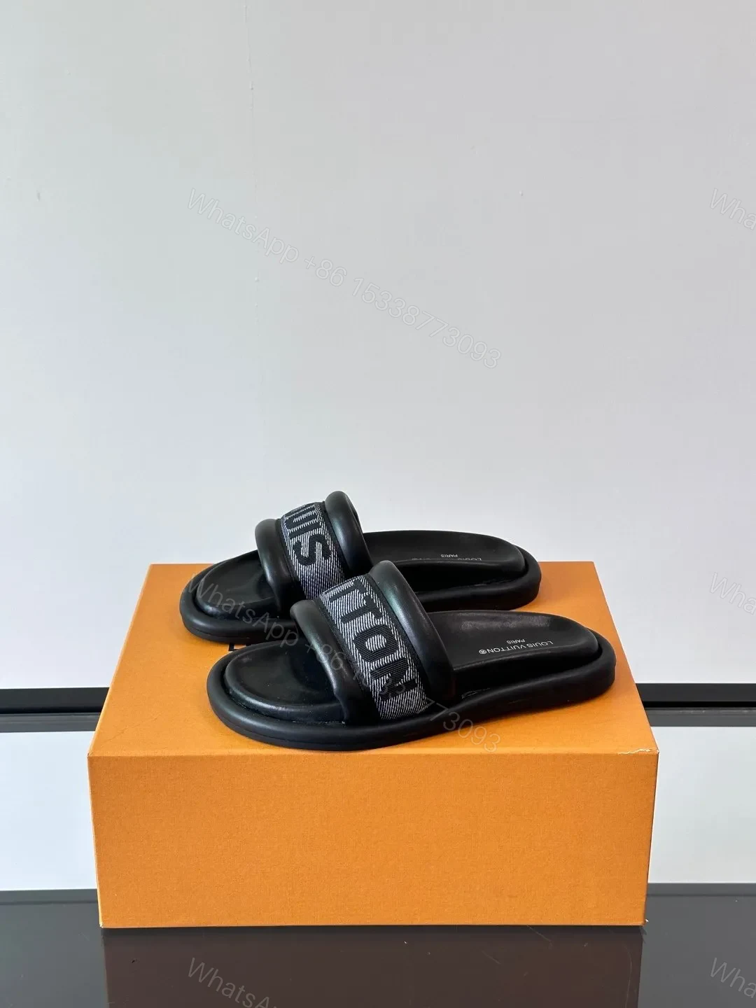 View 3 of LV Men Black Fabric Strap Slide Sandals