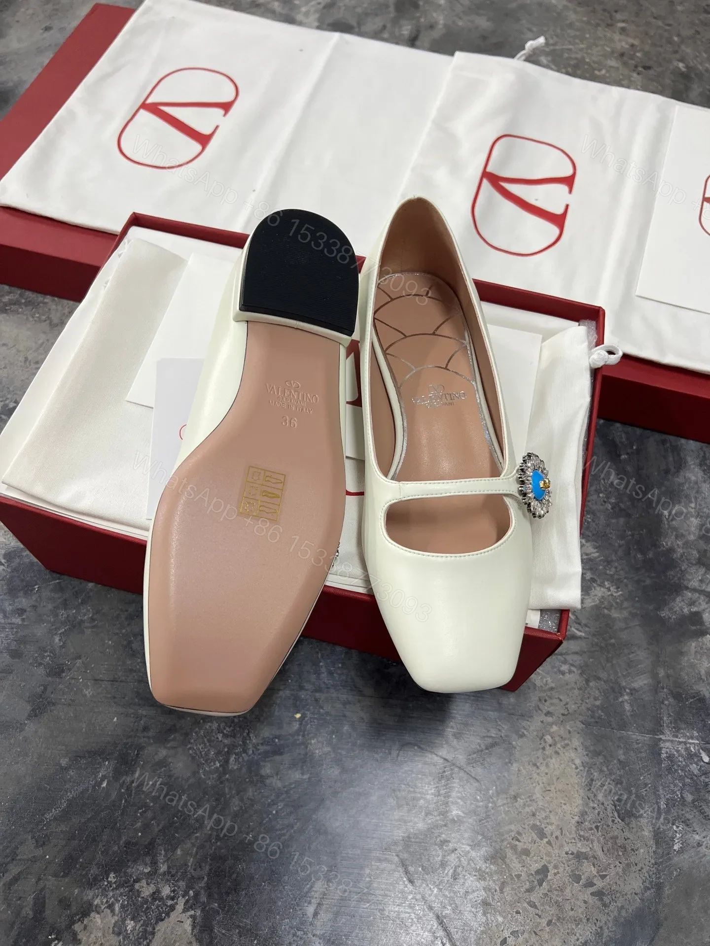 View 2 of Valentino Women White Leather Embellished Flats