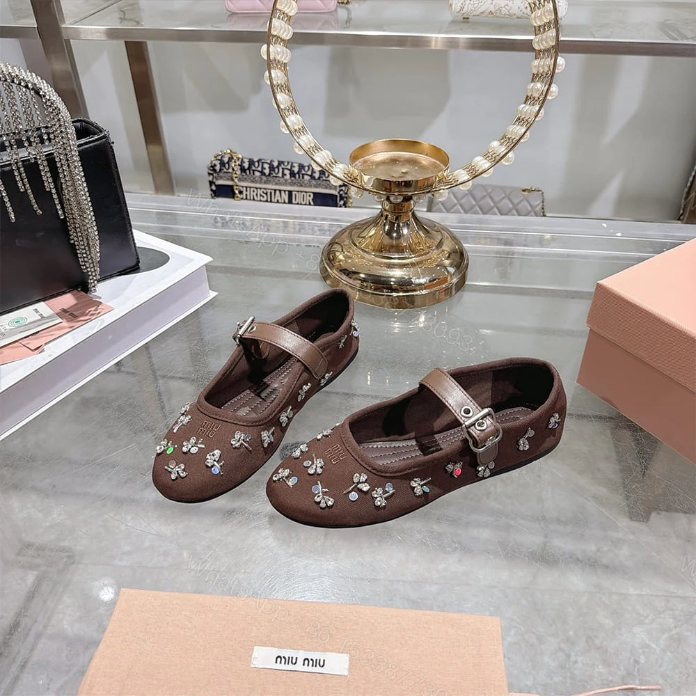 View 2 of MIUMIU Embroidered drill ballerinas 994012