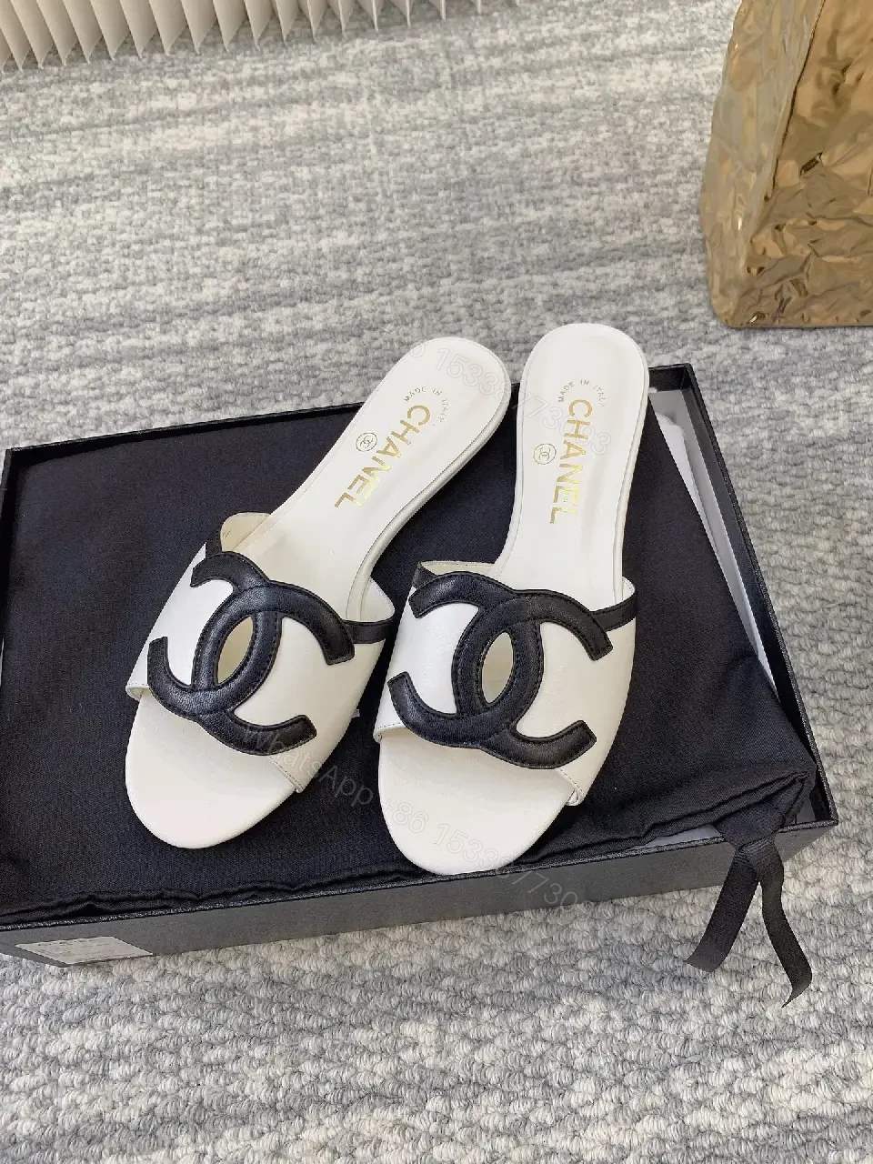 View 3 of Minimalist Luxury Slip-On Sandals with Logo Strap