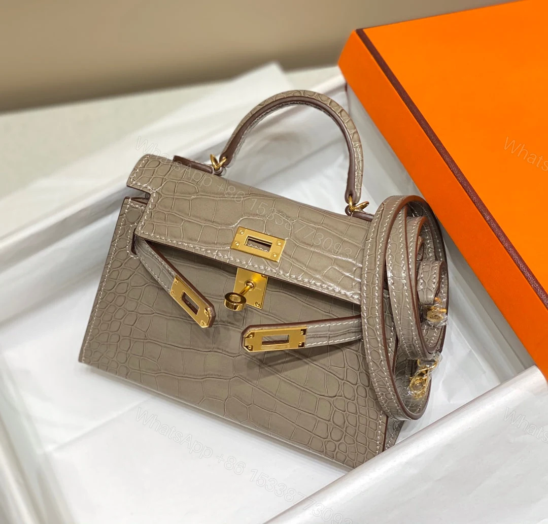 View 4 of HERMES MINI KELLY IN MOCHA BROWN CROCODILE SKIN GOLD HARDWARE