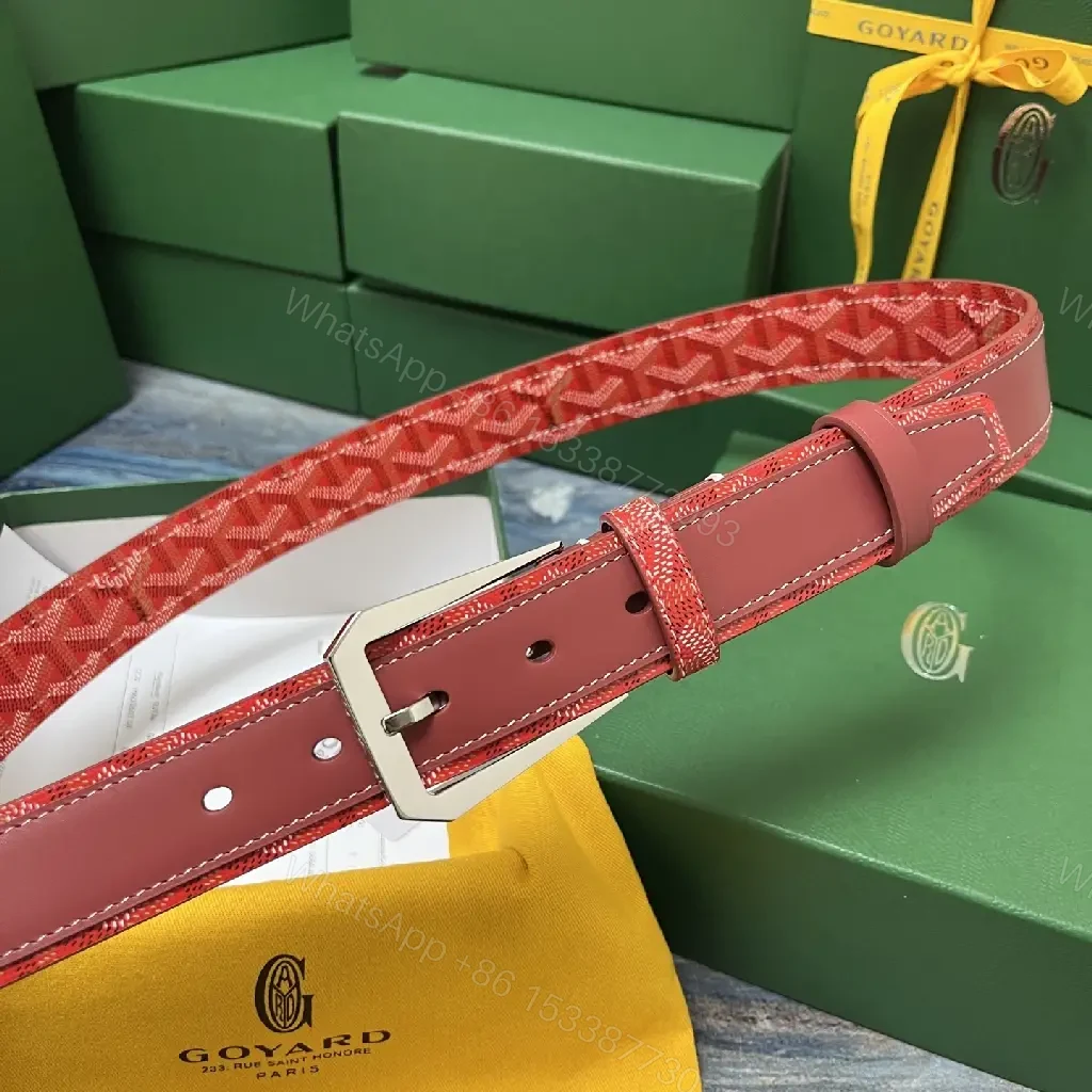 View 9 of Red Leather Belt with Signature Pattern Textile Buckle