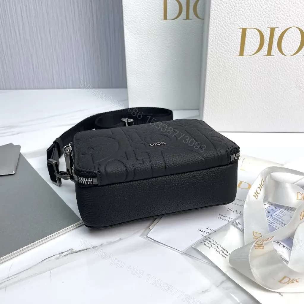 View 3 of Black Leather Crossbody: Embossed Texture, Modern Minimalist Bag