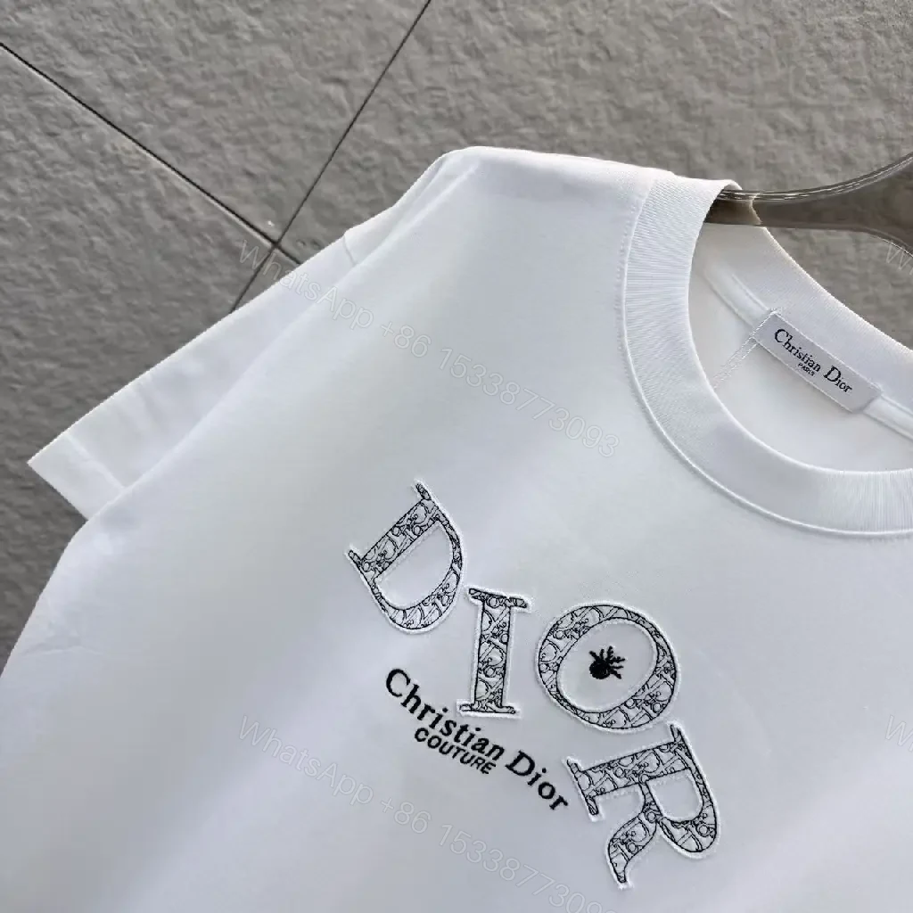 View 7 of White Cotton Tee + Graphic Logo + Dior-Inspired + Elevated Casual + T-Shirt