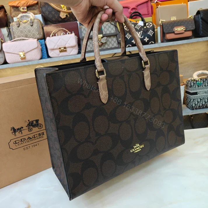 View 8 of FIRST COPY COACH MAGGIE TOTE BAG ULTRA PREMIUM EDITION IN CHOCOLATE BROWN