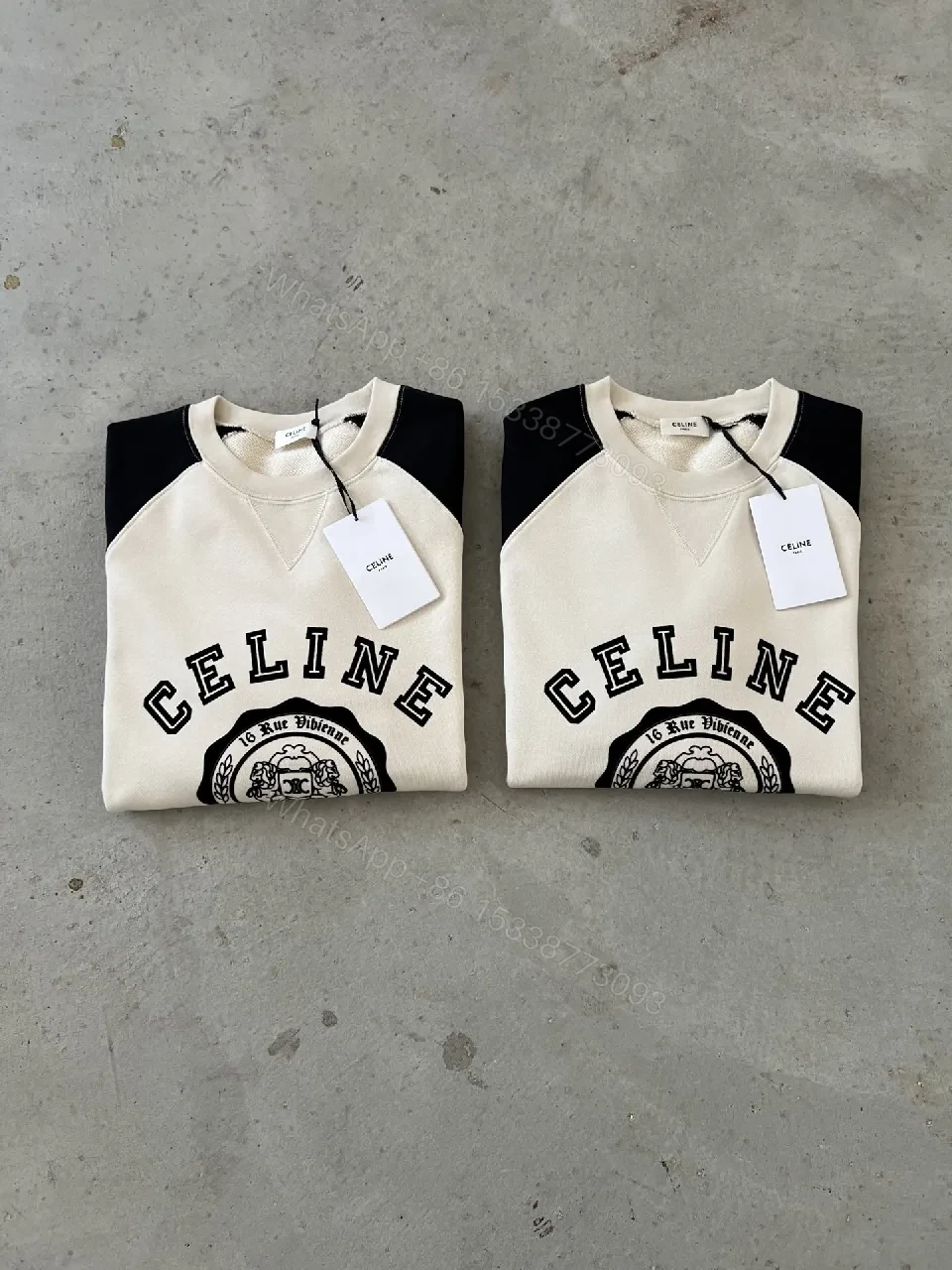 View 9 of Bold Contrast Crest Sweatshirt - Cream Body, Black Sleeves, Luxe Comfort