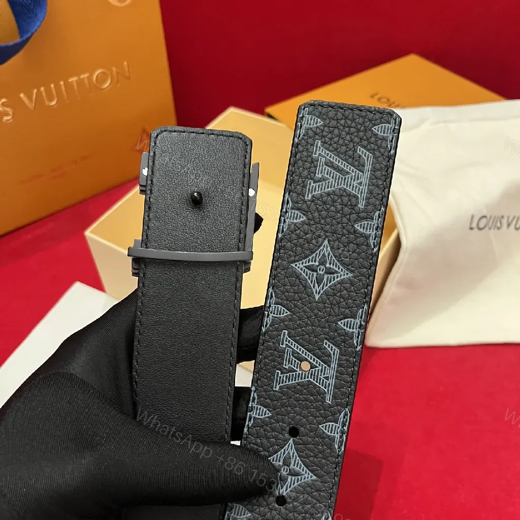 View 5 of Polished Leather Belt — Monogram Texture, Matte Buckle, Modern Style