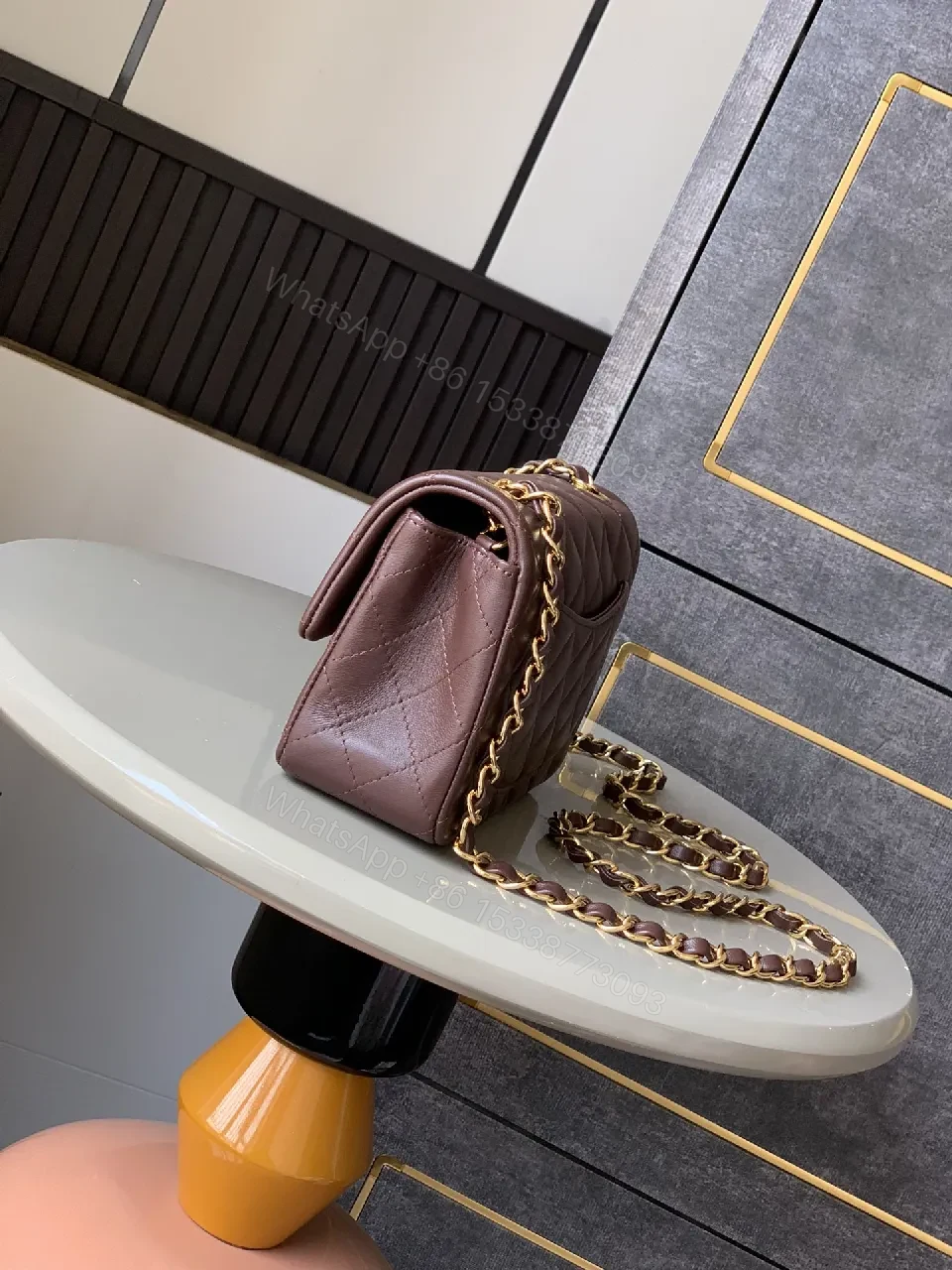 View 5 of Dusty Mauve Quilted Leather Crossbody Bag - Diamond-Quilted Luxury
