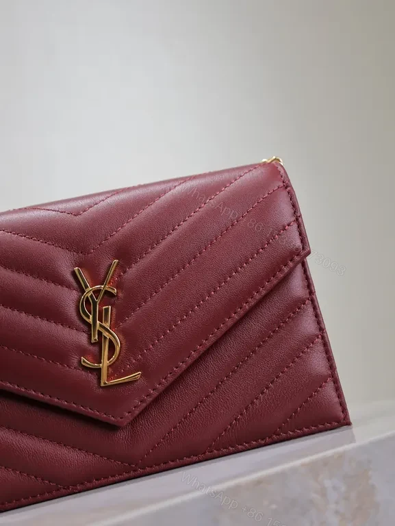 View 2 of Chic Quilted Envelope Bag â€“ Maroon Leather, Gold YSL Hardware