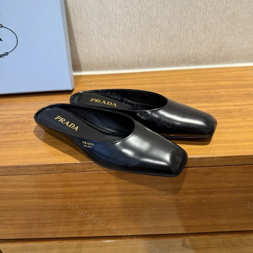 View 9 of 高仿Prada*1S825N方頭皮質休閒拖鞋黑色免檢版