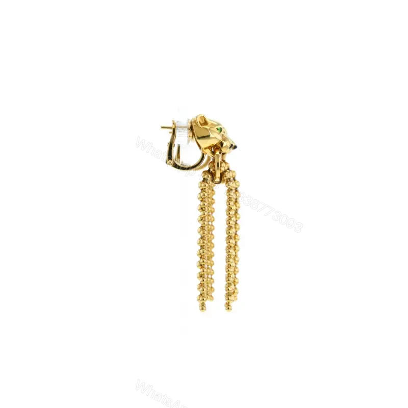 View 5 of 18K Yellow Gold Cartier Panther Diamond Tsavorite Onyx Earrings