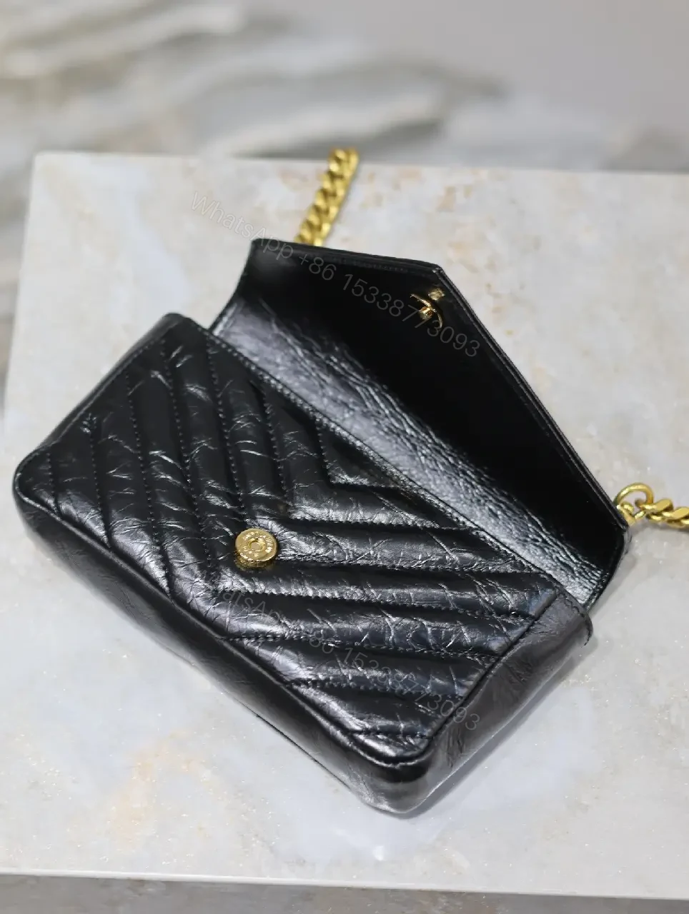 View 4 of Quilted Black Calfskin Crossbody, Luxe Chevron, Compact Carryall