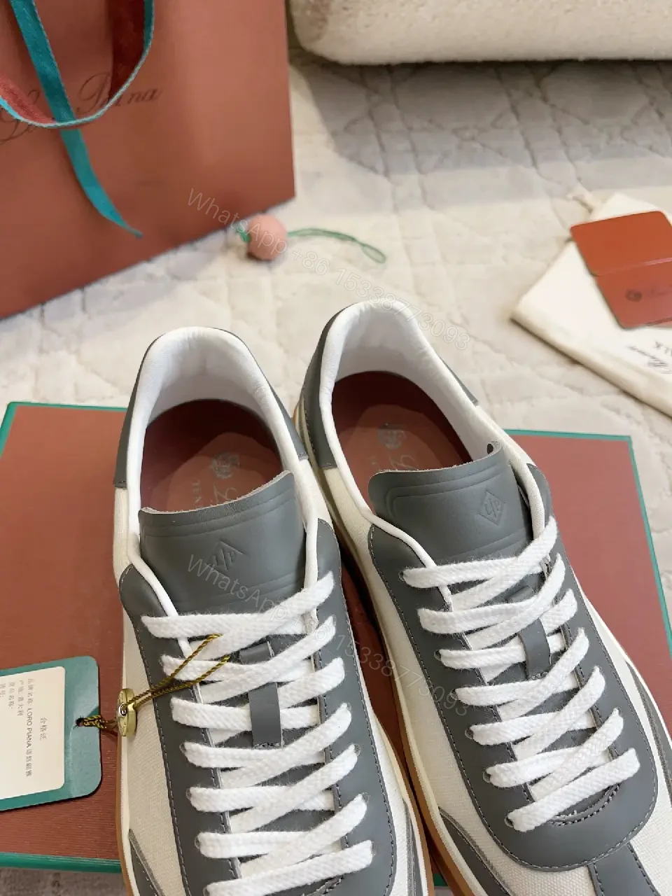 View 5 of Gray LeatherMesh Sneaker Cushioned Comfort Walking Shoes