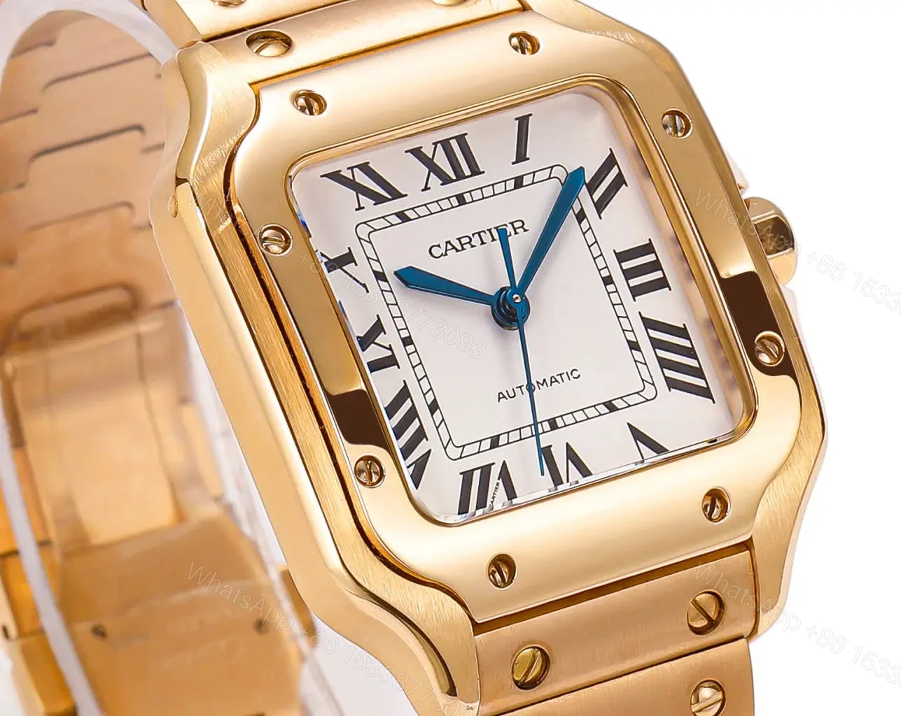 View 4 of Cartier super clone Santos White Dial Gold Bracelet 35MM Premium RG-CARTIER-SANTOS-WHT-GOLD-BRC-35