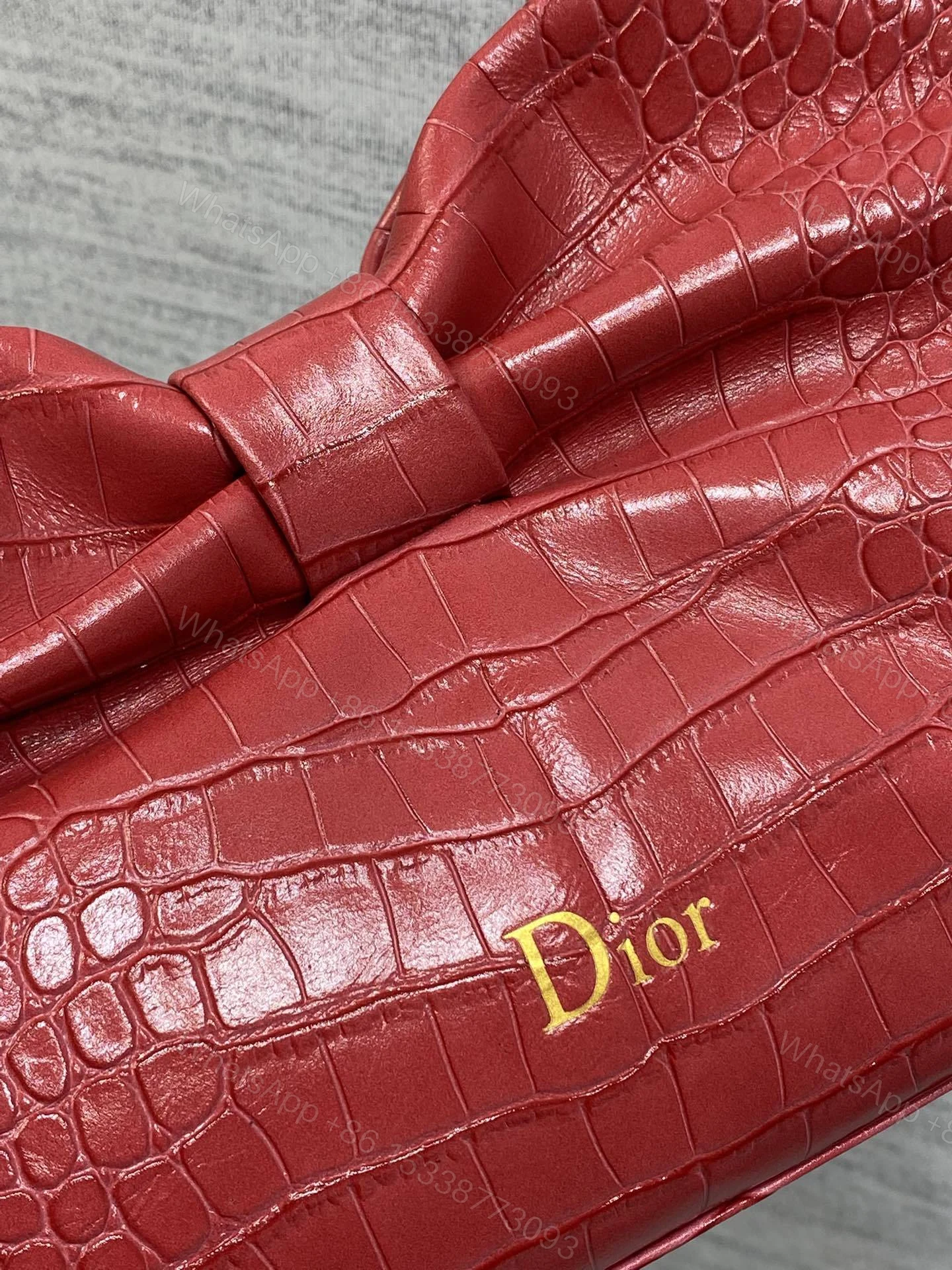 View 4 of Dior Bow Bag Small Red Crocodile-Embossed