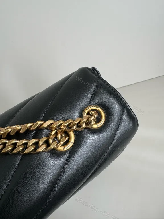 View 6 of Chic Black Quilted Leather Shoulder Bag with Gold Chain