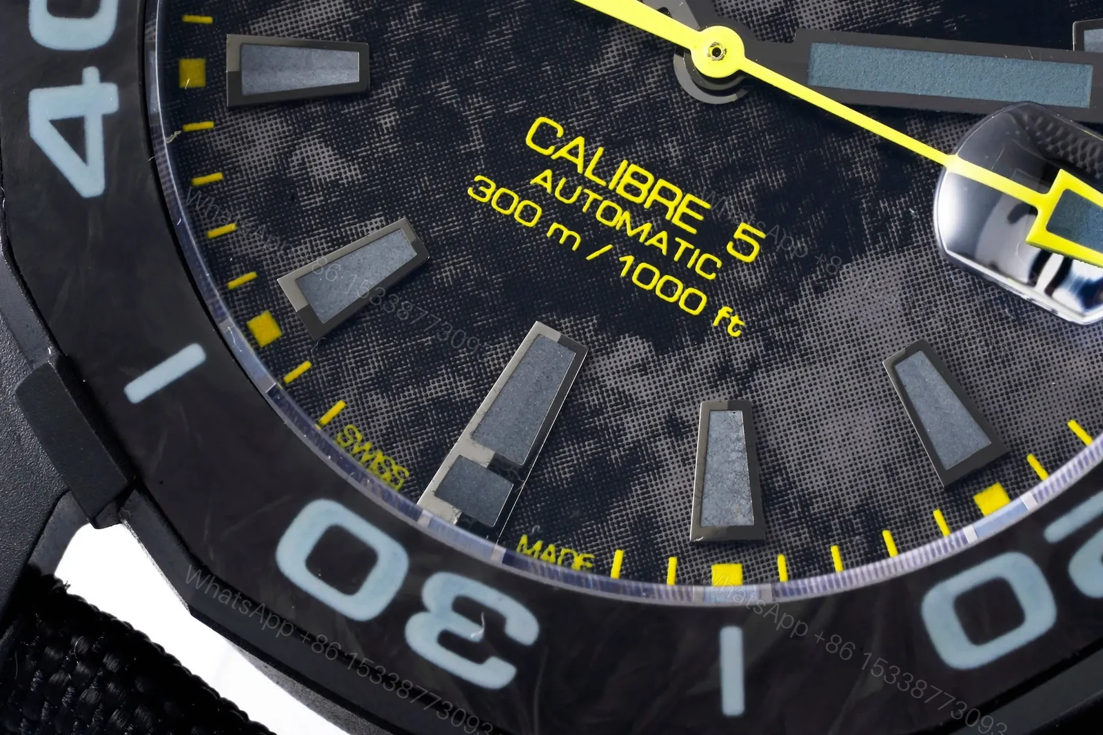View 5 of V6 Factory TAG Heuer Aquaracer Black Dial Yellow Stitching Fabric Strap Watch – Super Night Glow, 100m Water Resistant, SW200 Movement