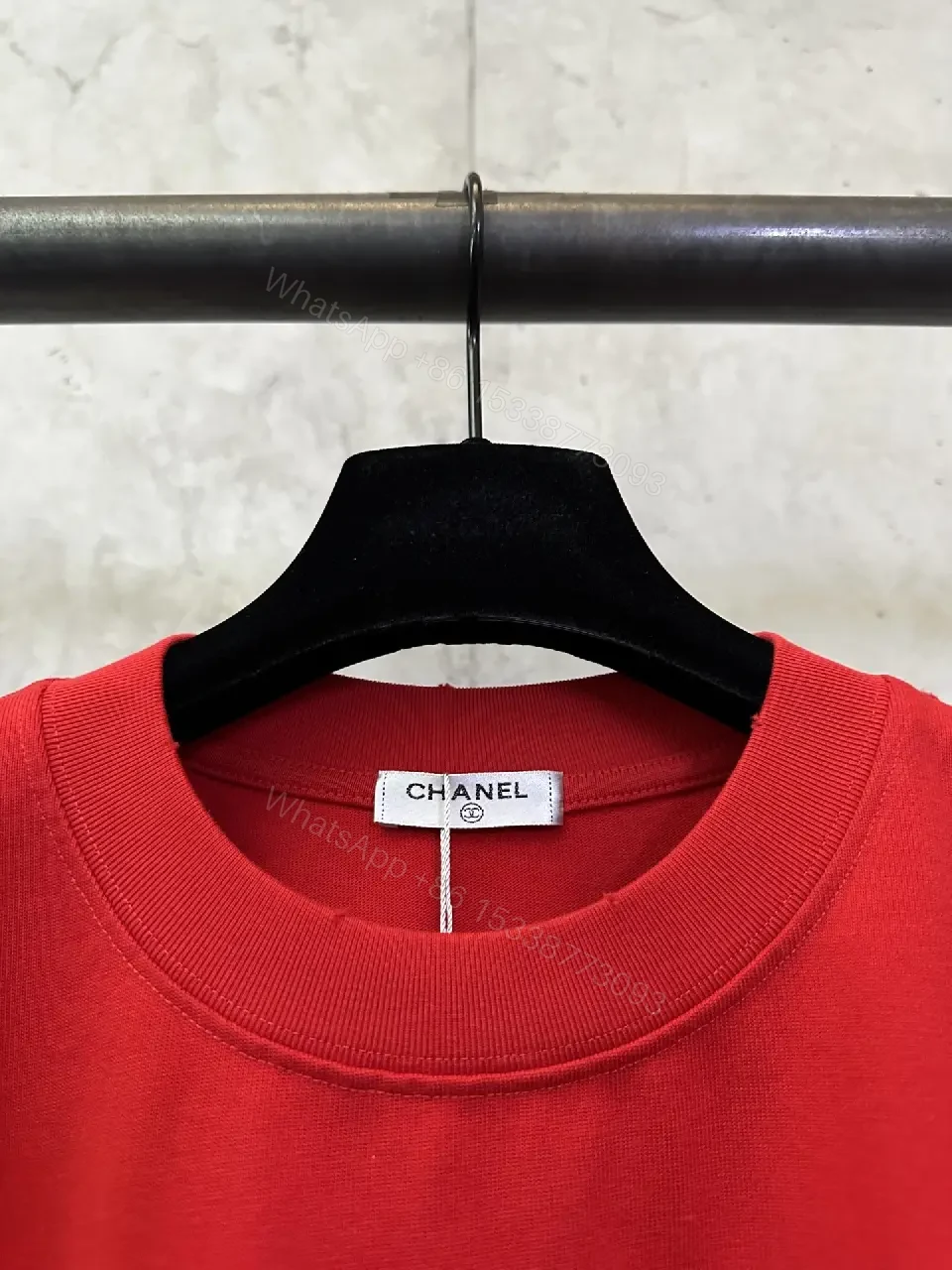 View 4 of Bold Red Silk-Soft Tee with Signature Logo, Casual Luxury Tee
