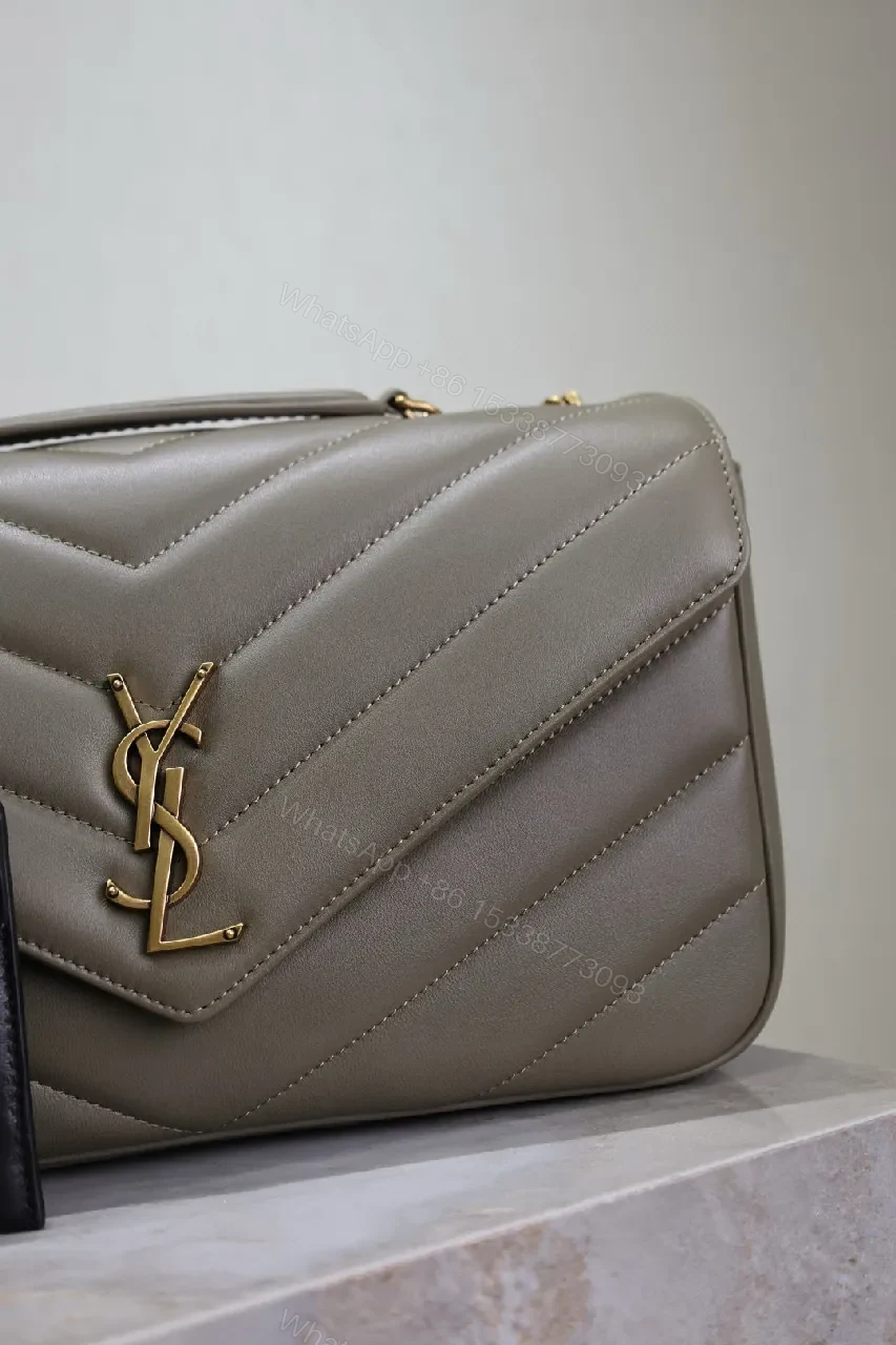 View 5 of Soft Taupe Quilted Shoulder Bag with Gold Hardware Set