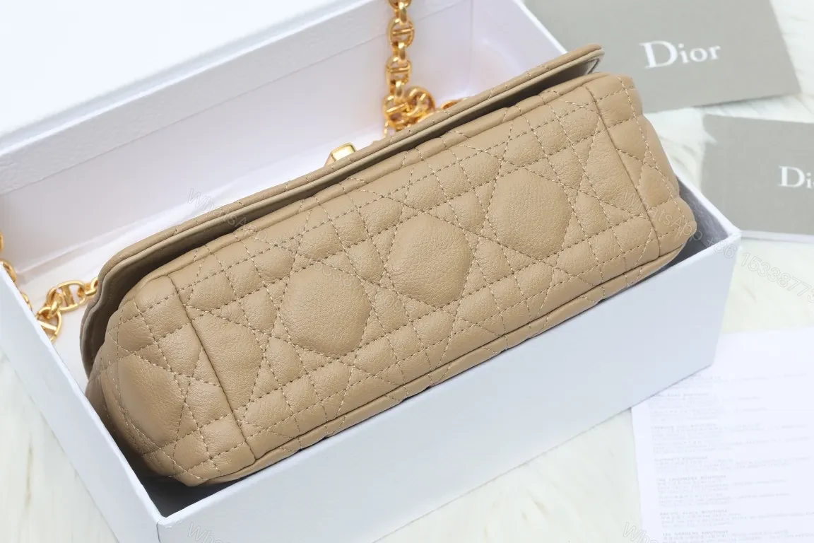View 3 of Quilted Beige Calfskin Shoulder Bag – Gold Hardware Charm
