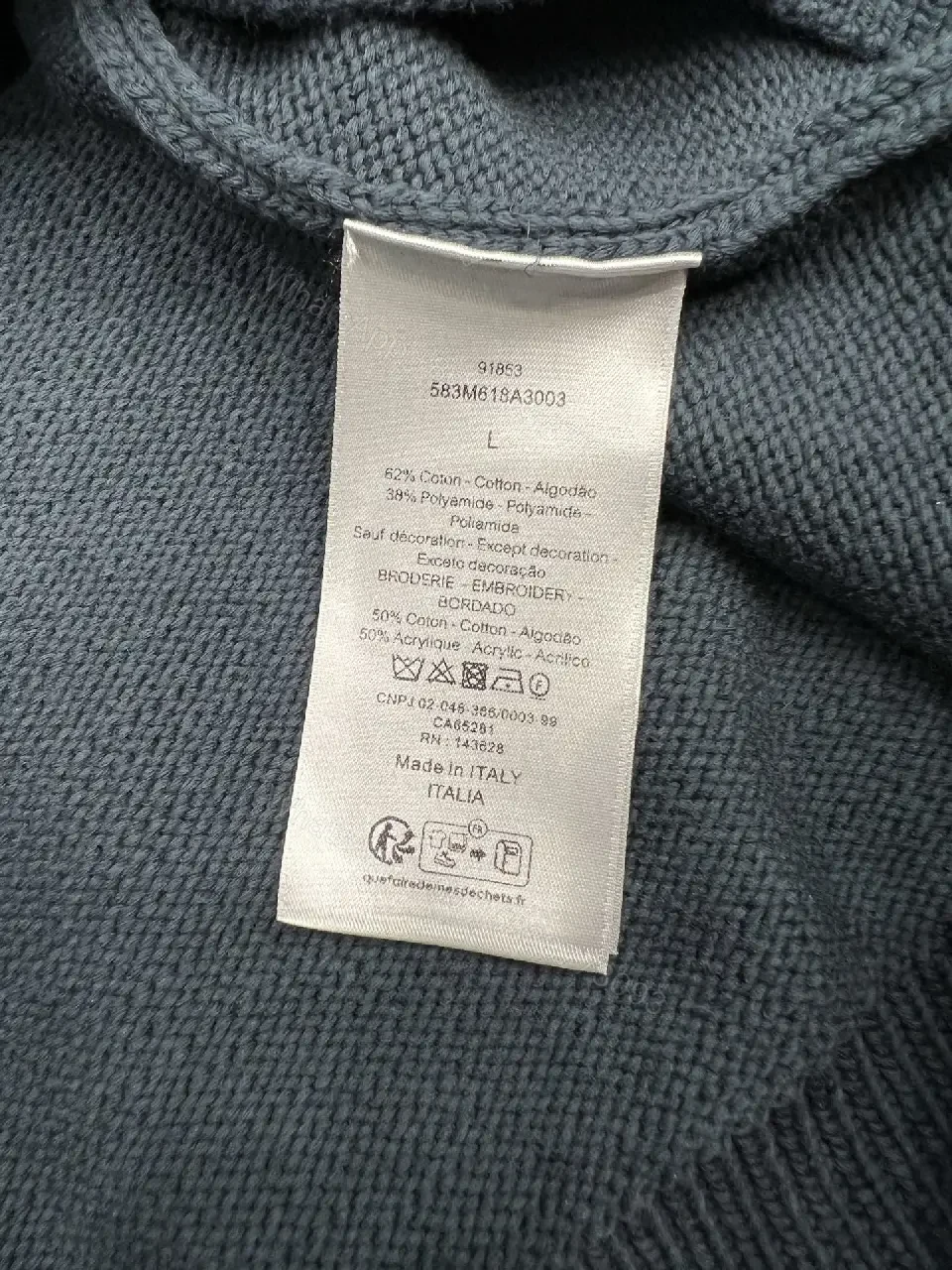 View 3 of Dark Navy Wool-Blend Knit Sweater: Relaxed Luxe, Dior-Style Script Key Feature