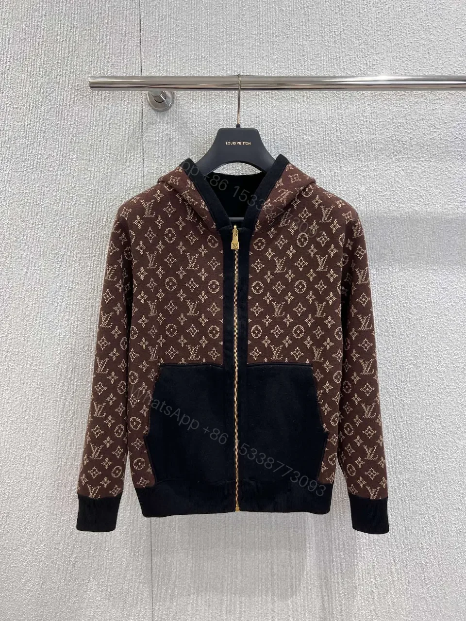 View 7 of Black Zip Hoodie with Luxury LV Detailing