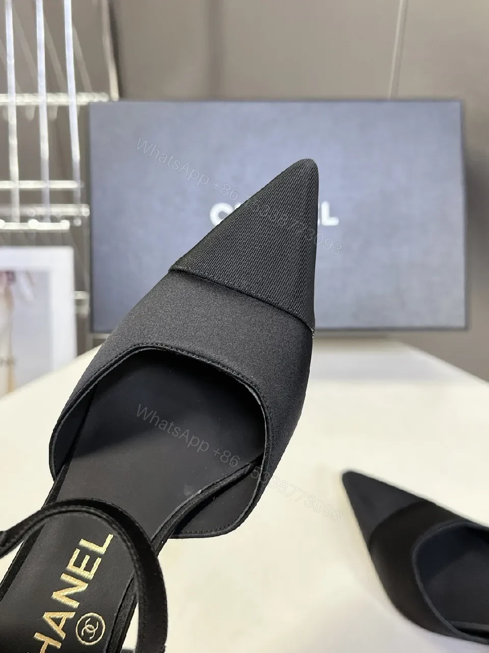 View 5 of Chic Black Pointed-Toe Heels with Ankle Strap
