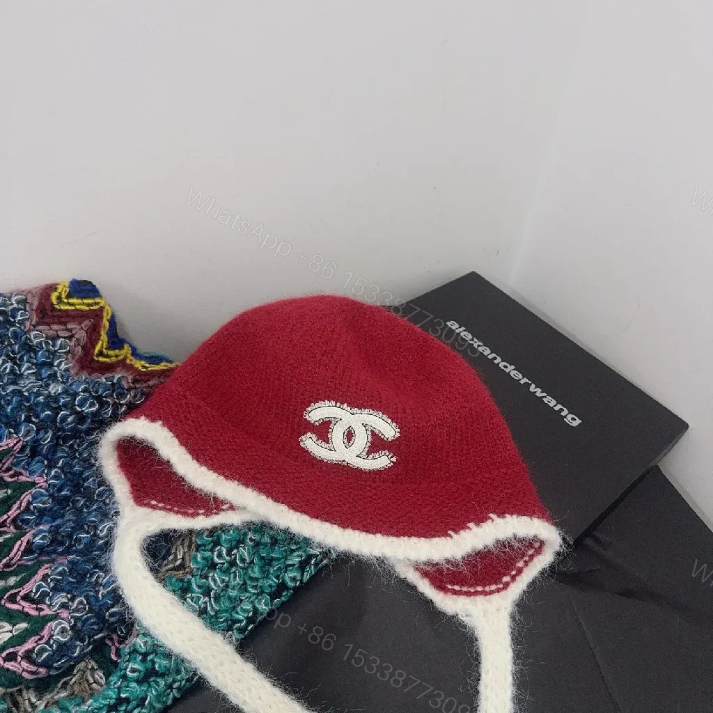 View 6 of Gray Wool-Blend Beanie, Embroidered Logo, Luxe Knit Style, Ultra-Soft Warmth