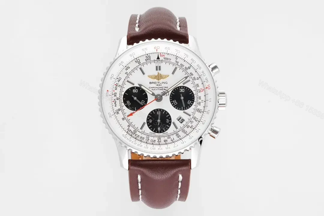 V7 Factory Breitling Navitimer B01 Chronograph Panda Dial Watch – Stainless Steel Case, Brown Leather Strap, 43mm — view 1