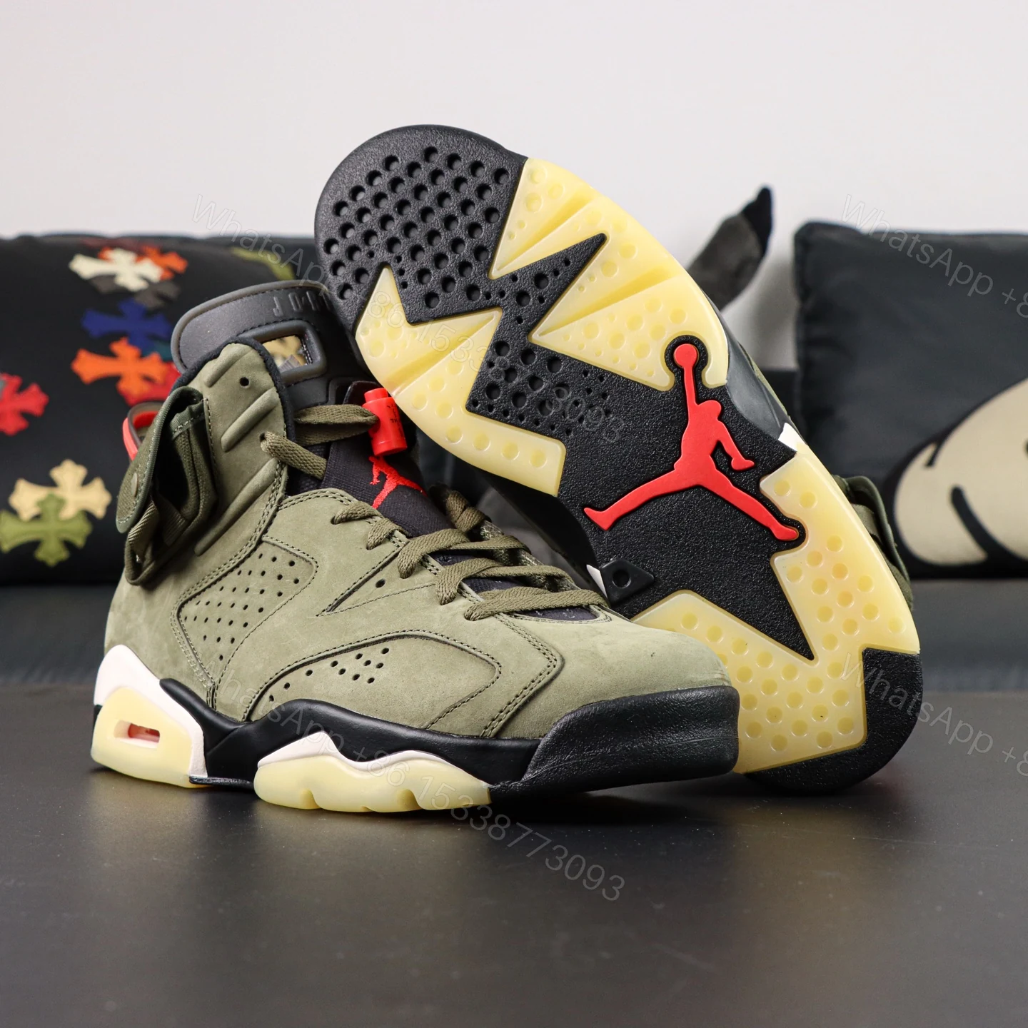 View 3 of Travis Scott x Air Jordan 6 medium olive Reps