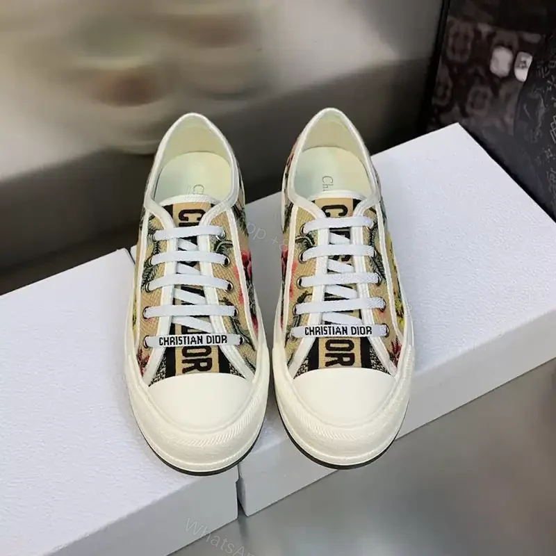 View 2 of WALK’N’DIOR PLATFORM SNEAKERS UNISEX PETITES FLEURS EMBROIDERED WHITE – CD189
