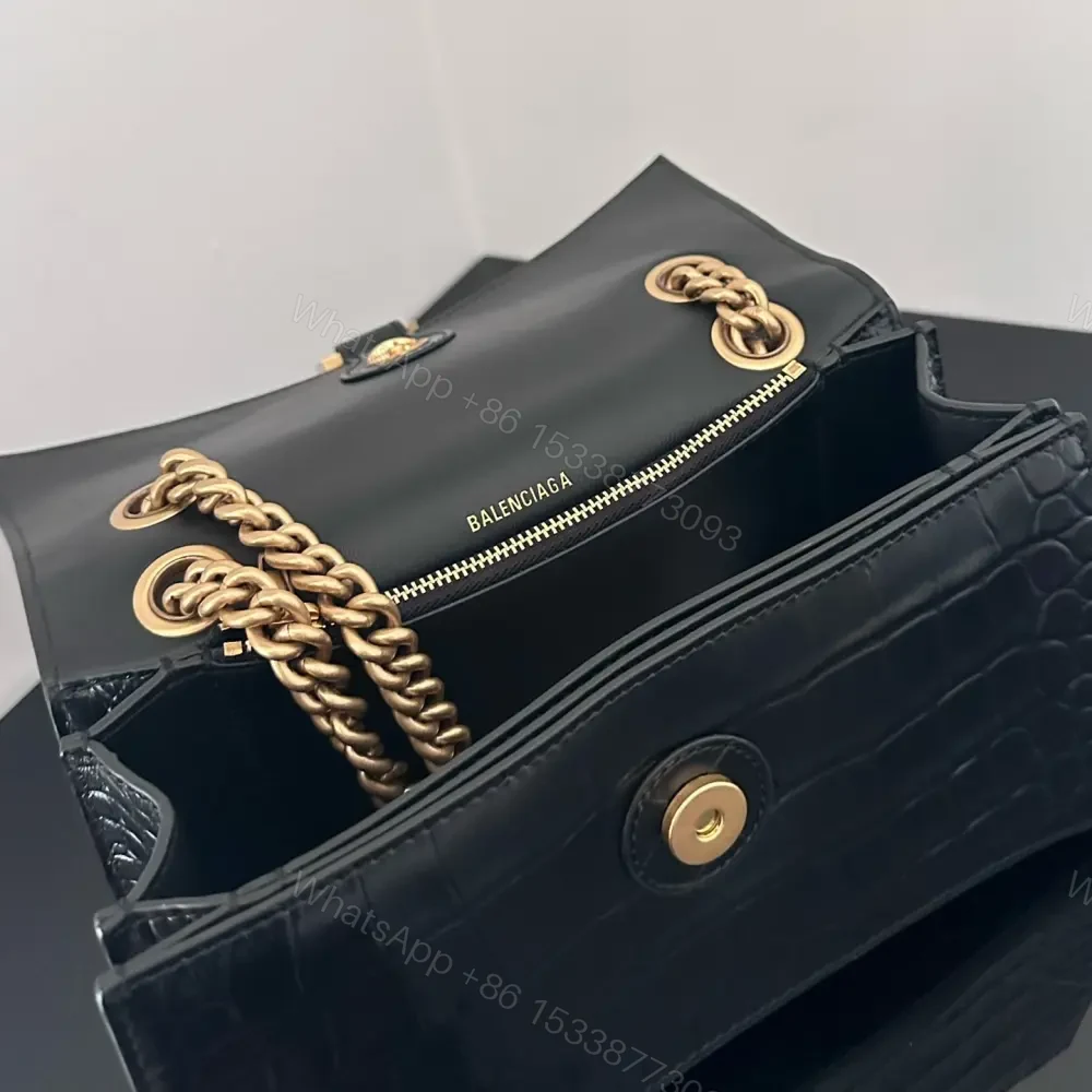 View 9 of 高仿Balenciaga*Crush系列鱷魚皮沙漏包黑色S