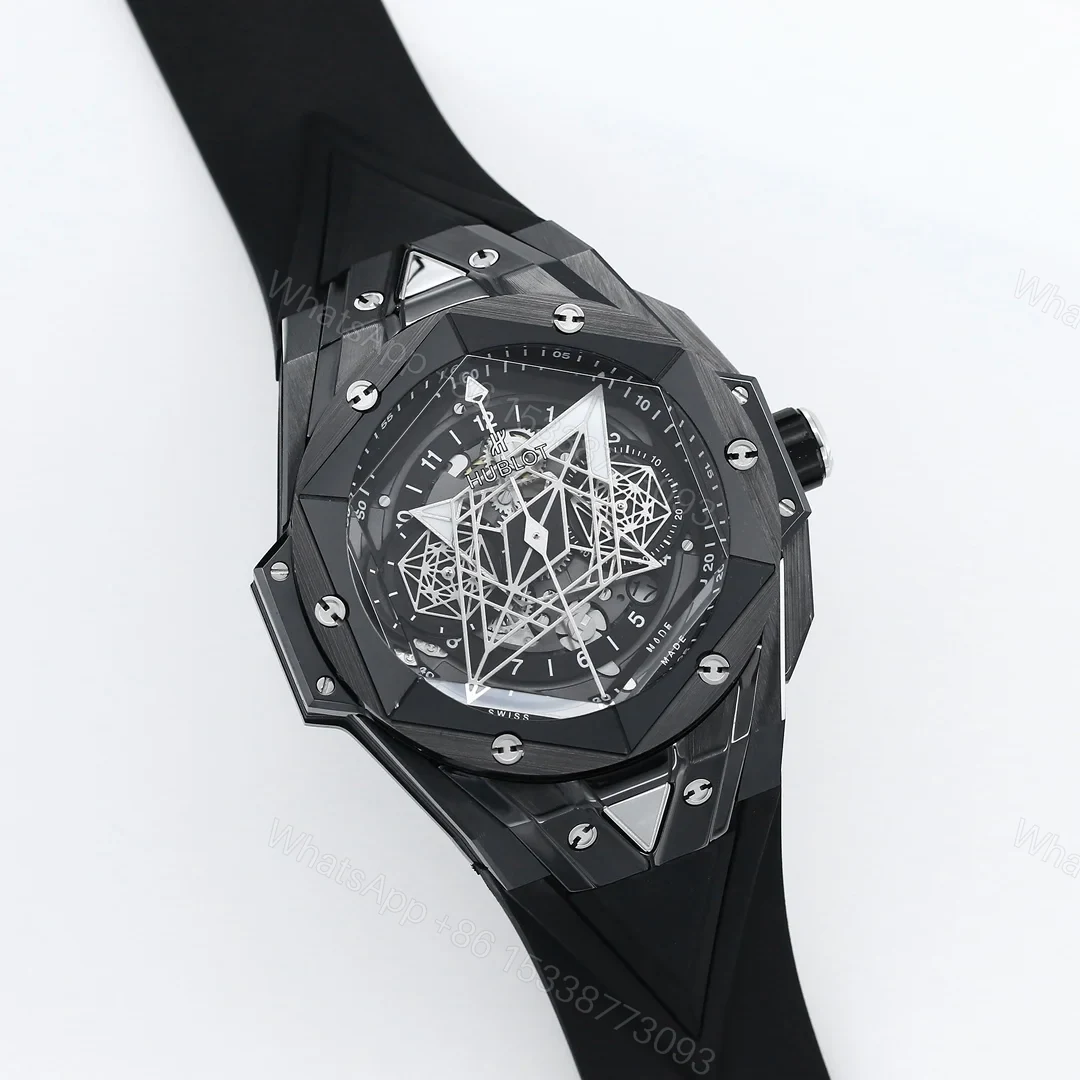 View 4 of Hublot Big Bang Sang Bleu Replica 45MM Premium Black Ceramic Rubber Strap Edition RG-HUBLOT-SANGBLEU-BLACK-45