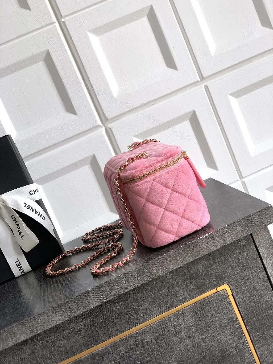 View 4 of Soft Pink Quilted Crossbody: Modern Couture-Inspired Charm
