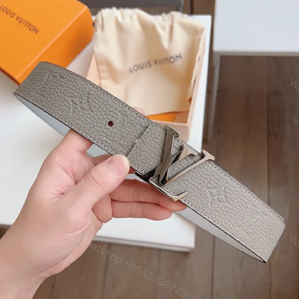 View 6 of Lux textured belt with signature metal buckle, premium leather