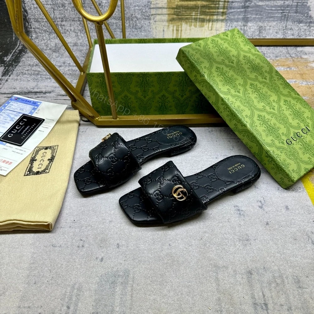 View 5 of GUCCI WOMEN SLIDE SANDAL WITH DOUBLE G BLACK 816330 AAEA2 1000