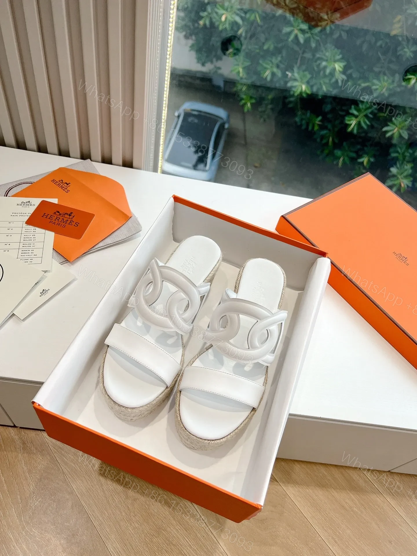 View 3 of Hermes Women White Leather Espadrille Sandals