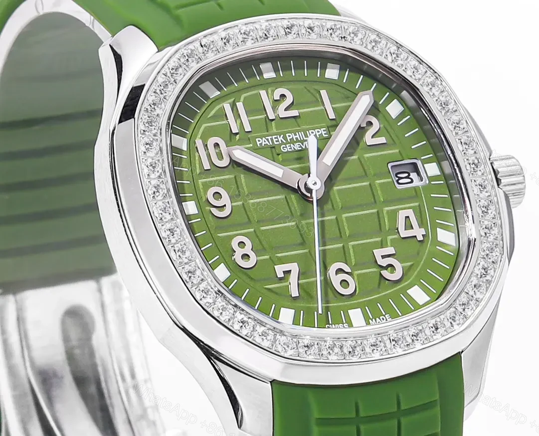 View 2 of Patek Philippe Aquanaut Luce 5268 Series Watch Green Dial with Diamond Bezel Stainless Steel and Satin Finish Composite Strap Modern Casual Elegant Style