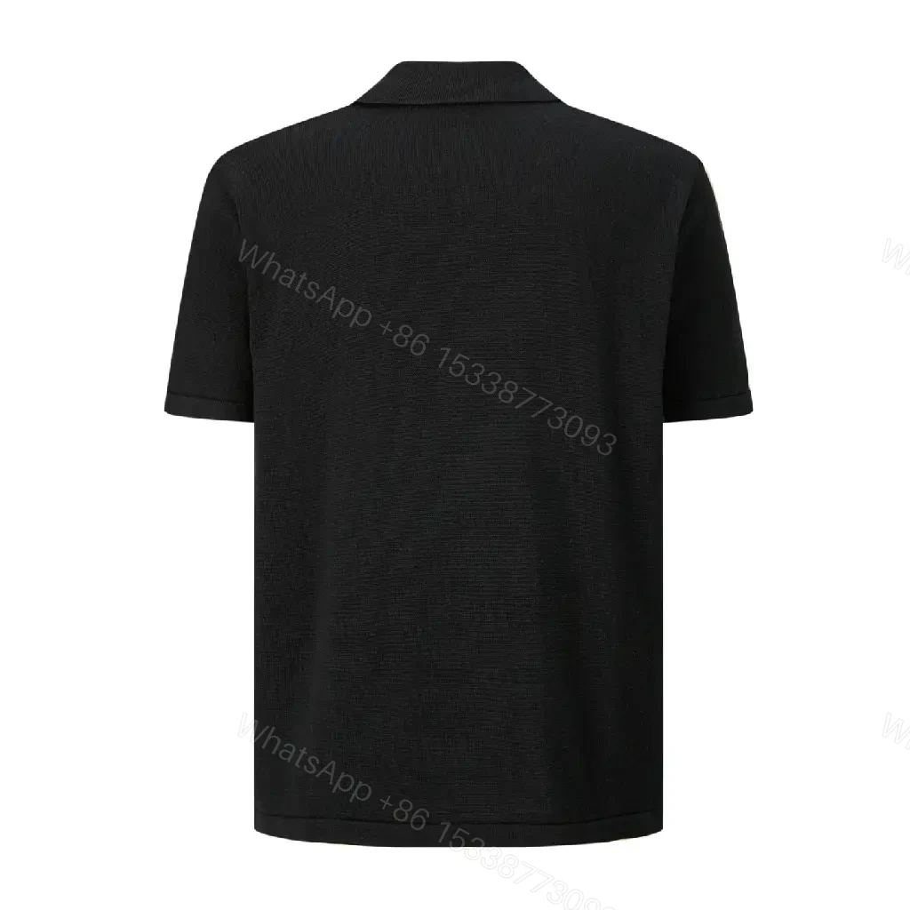View 7 of Polished Polo Tee: Black Knit with Gold Crest Polo Shirt