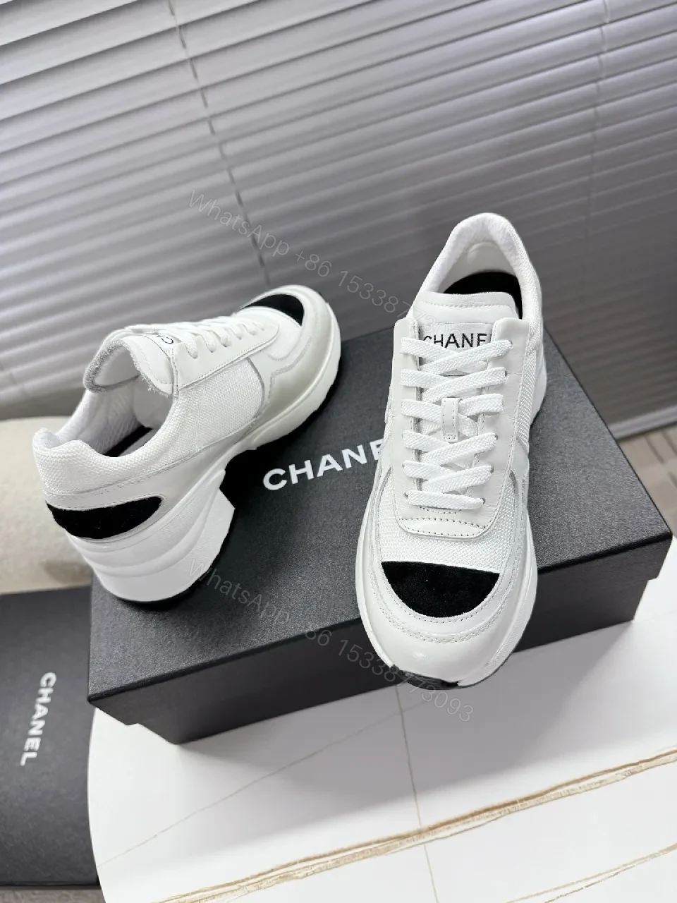 View 5 of White Leather Sneakers with Black Toe Cap – Luxury Casual Comfort