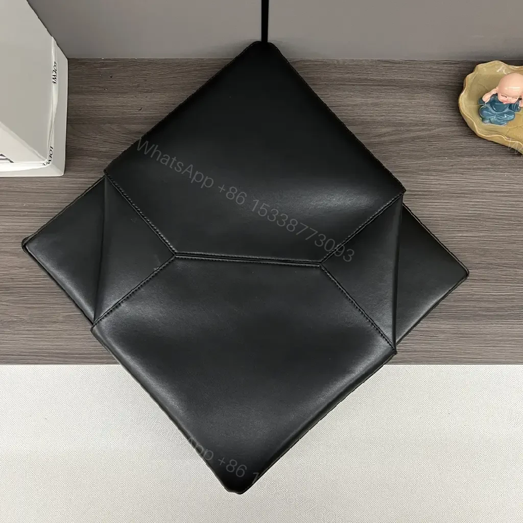 View 3 of Black Leather Structured Tote with Geometric Panels & Gold LOEWE Logo