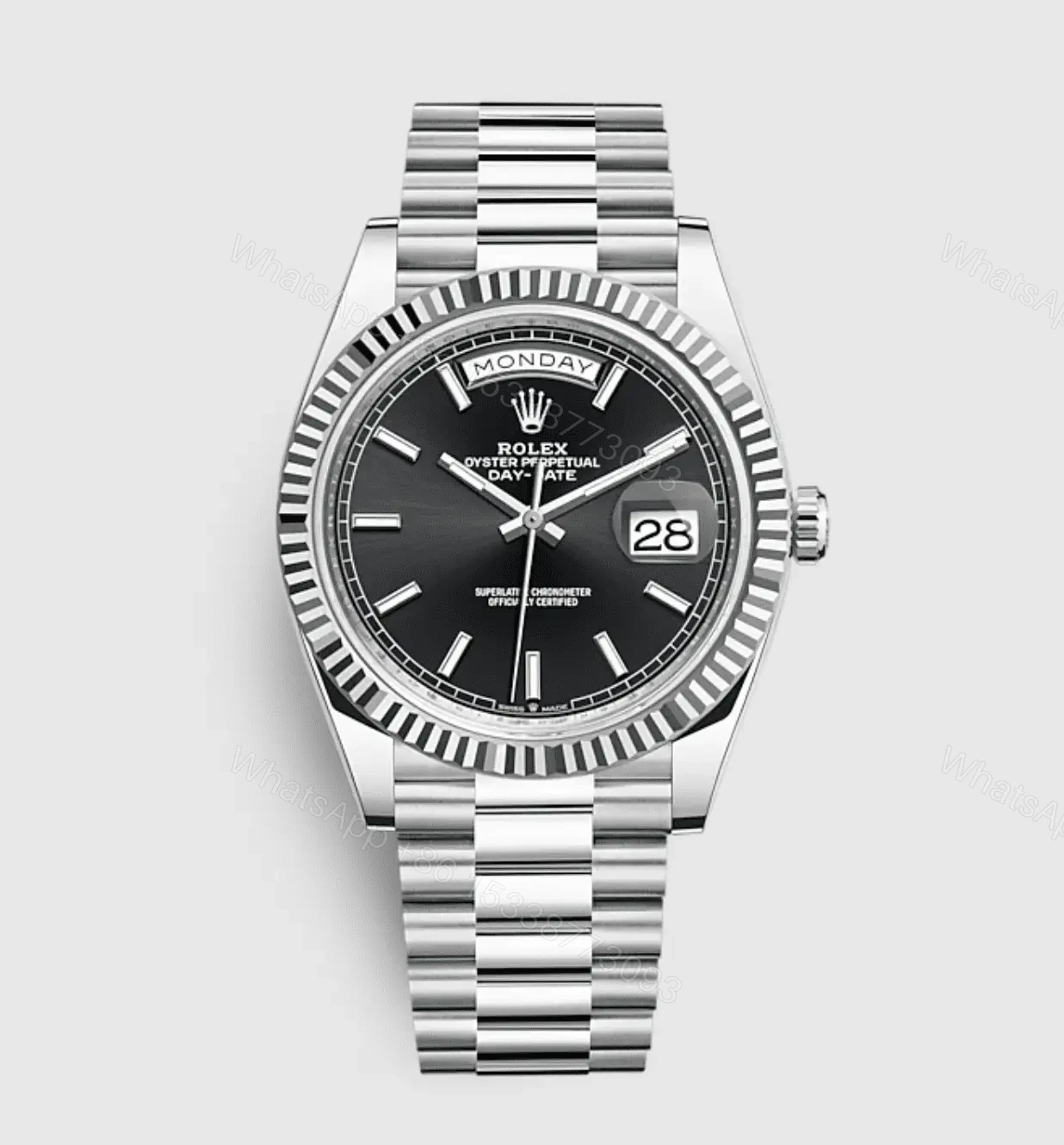 View 3 of Rolex Day Date Silver with Black Dial Replica Clone Watch Model 2022
