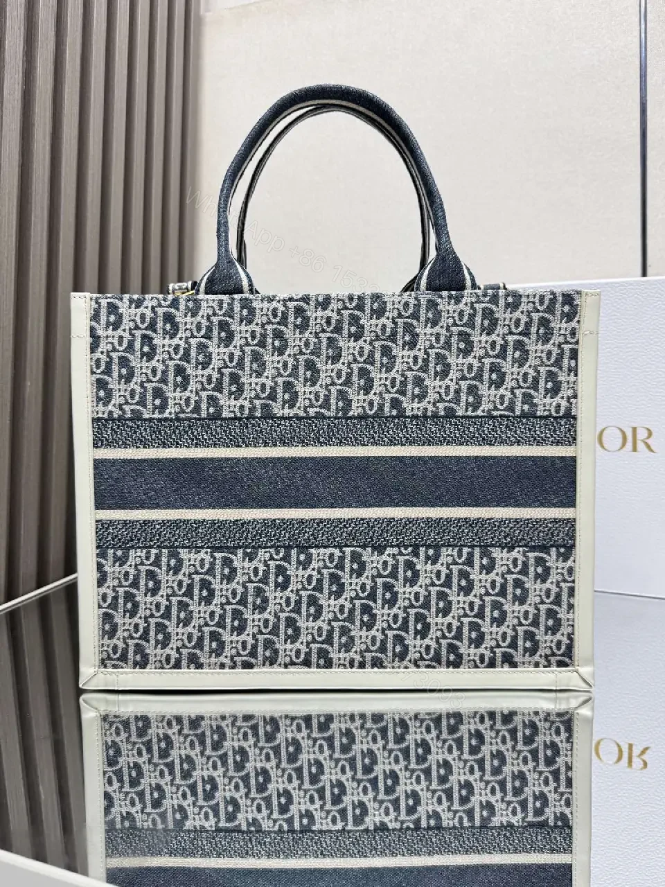 View 3 of Denim-Texture Tote: Luxe Everyday Carryall with Structured Style