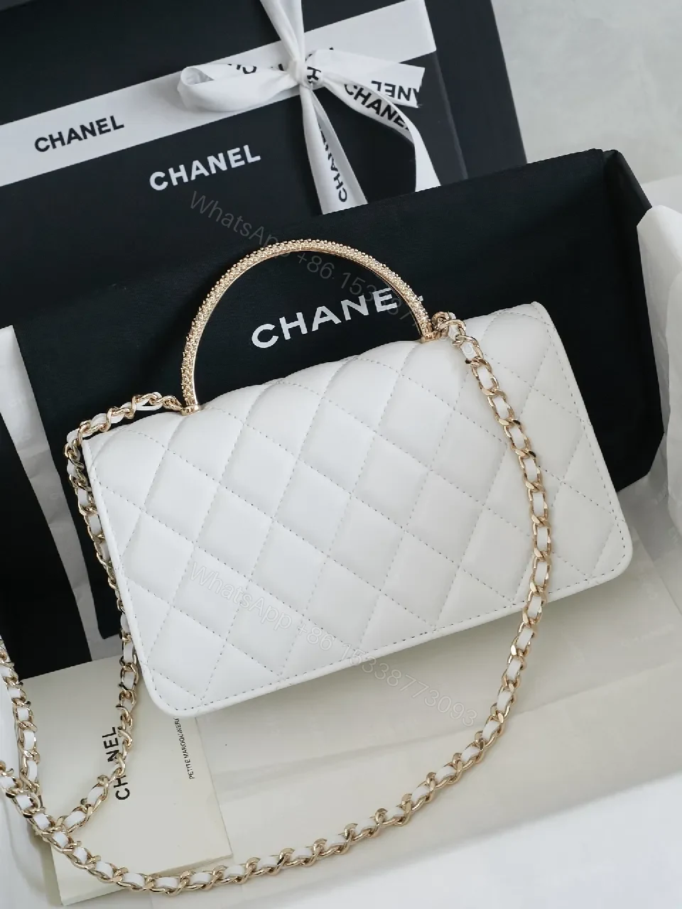 View 3 of Quilted Mini Bag: White, Faux-Leather, Luxe, Chain Detail, Bag