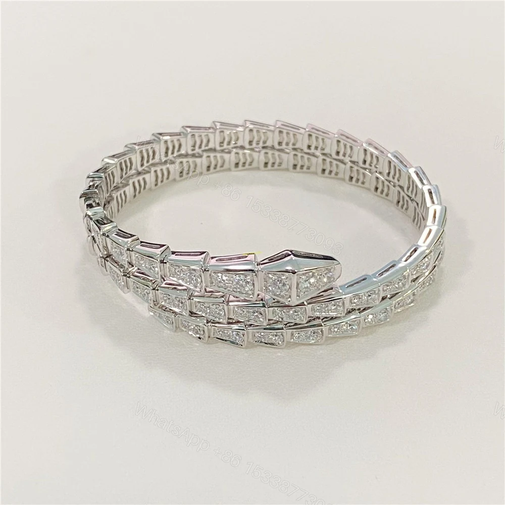 View 2 of Replica Bvlgari 18K White Gold Serpenti Viper Bracelet Diamonds 357273