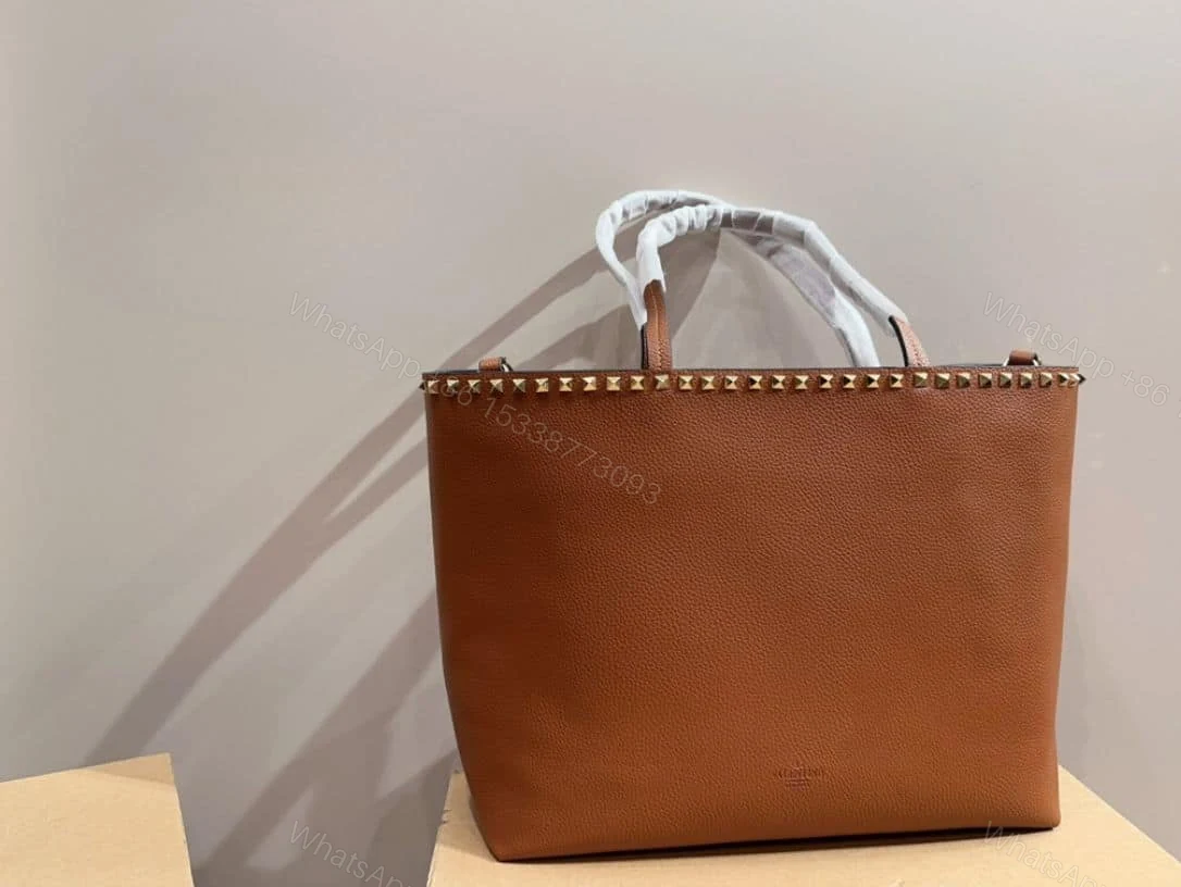View 5 of VALENTINO GARAVANI ROCKSTUD GRAINY CALFSKIN TOTE BAG BROWN 35CM 1W2B0B70VSF HG5