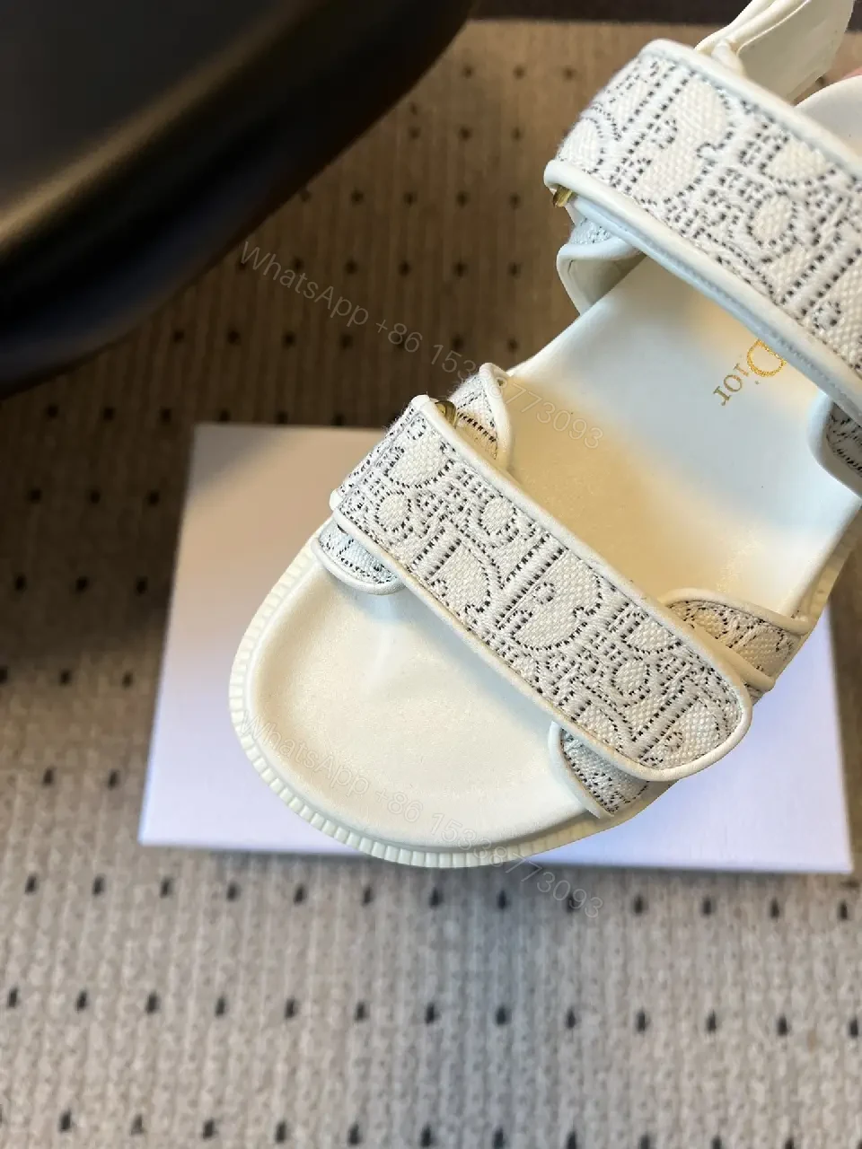 View 10 of Textured Monogram Sandals: Luxe Comfort, Velcro Strap Sandals